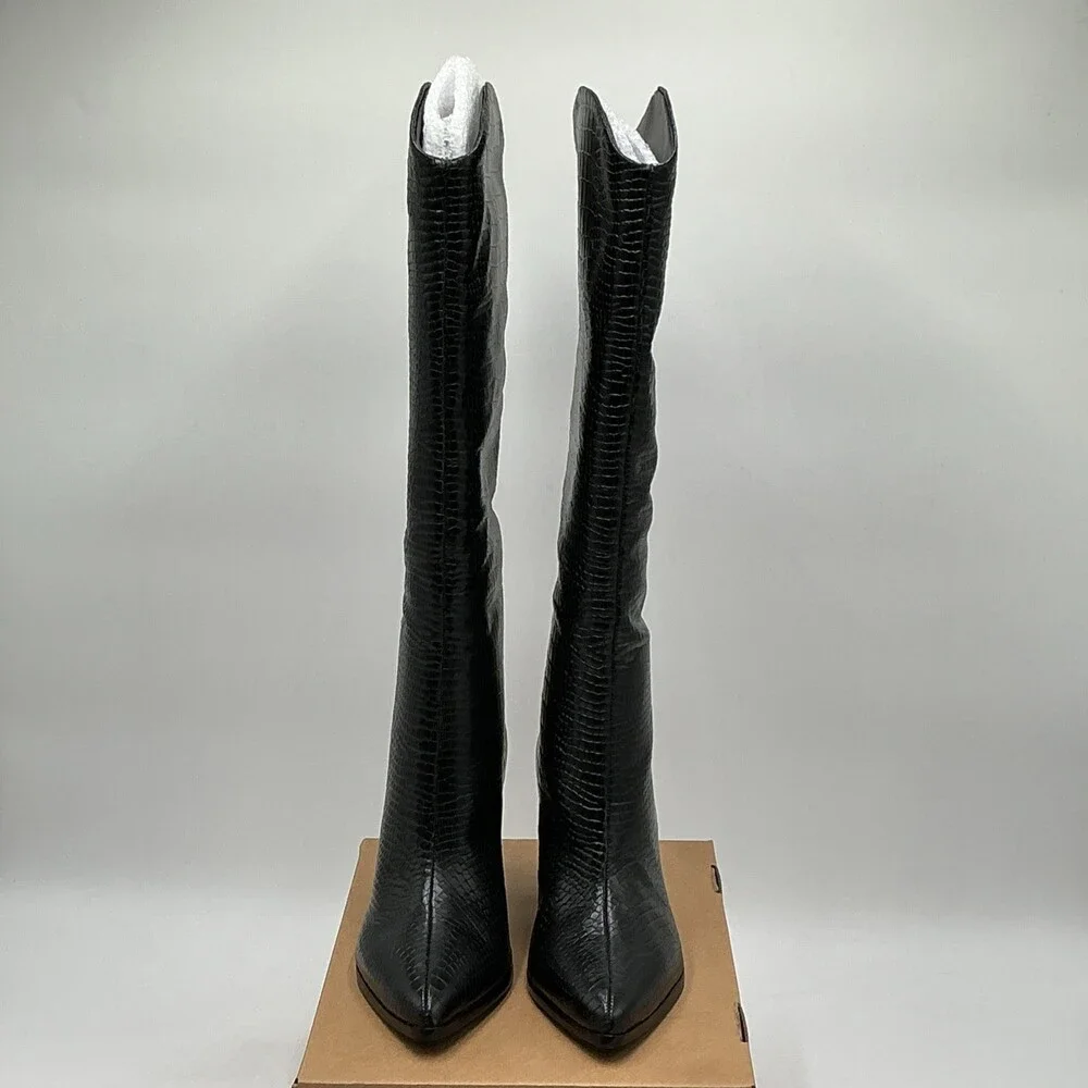 Schutz Maryana Boots Women's 7 B Black Leather Croc-Embossed Block Heel Ebay4464